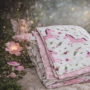 Pink Jumping Unicorn Blanket - Muslin & Flannel