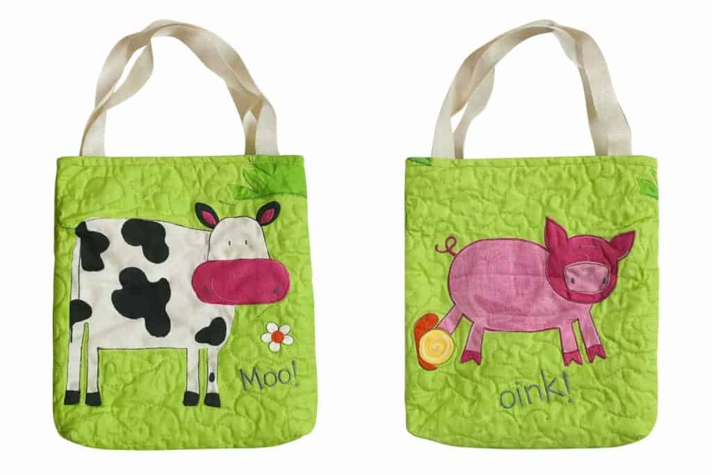 Moo-Oink Tote Bag Farm animal quilted tote bag
