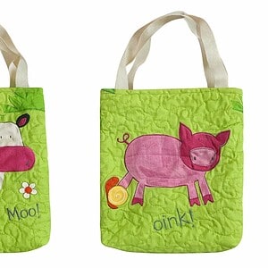 Moo-Oink Tote Bag Farm animal quilted tote bag