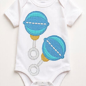 Cute Blue Baby Rattle Embroidery Design PES